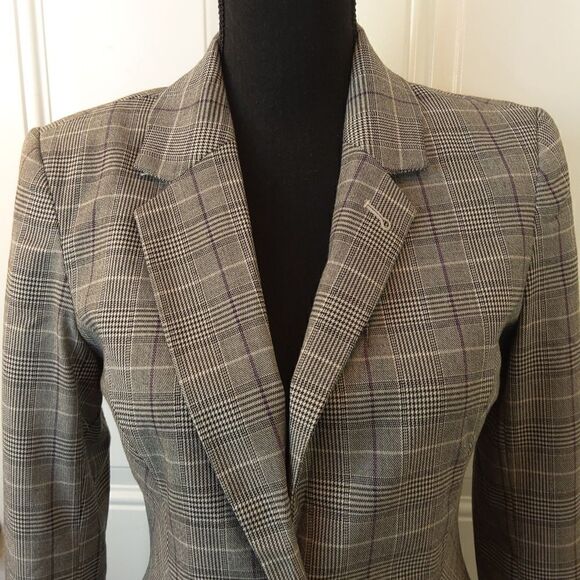 Cato two button front black charcoal gray and purple plaid jacket - Picture 2 of 15